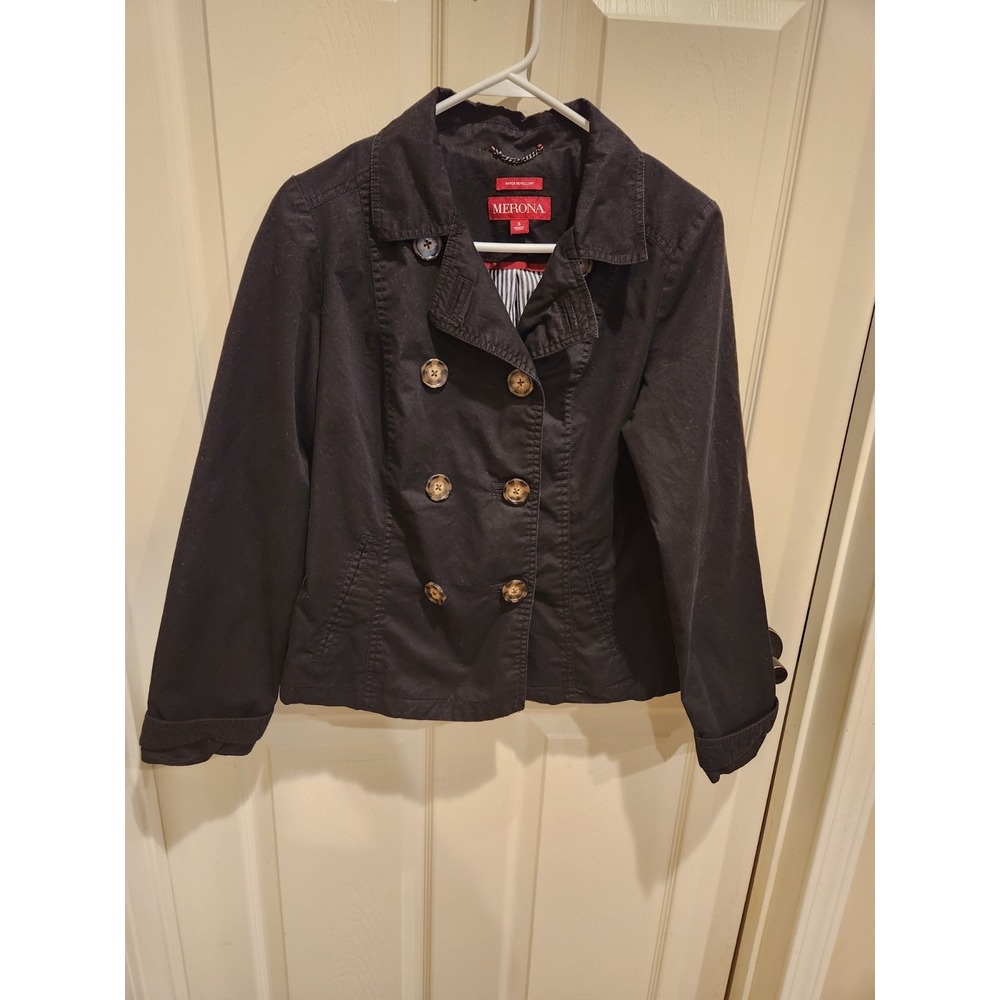 Merona Women's Black Double-breasted  Coat Cotton Size Small